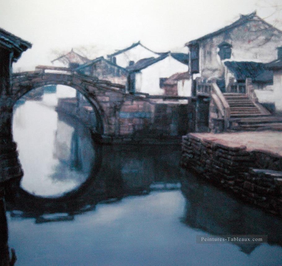 Paysage de Jiangnan Watertown Shanshui Paysage chinois Peintures à l'huile